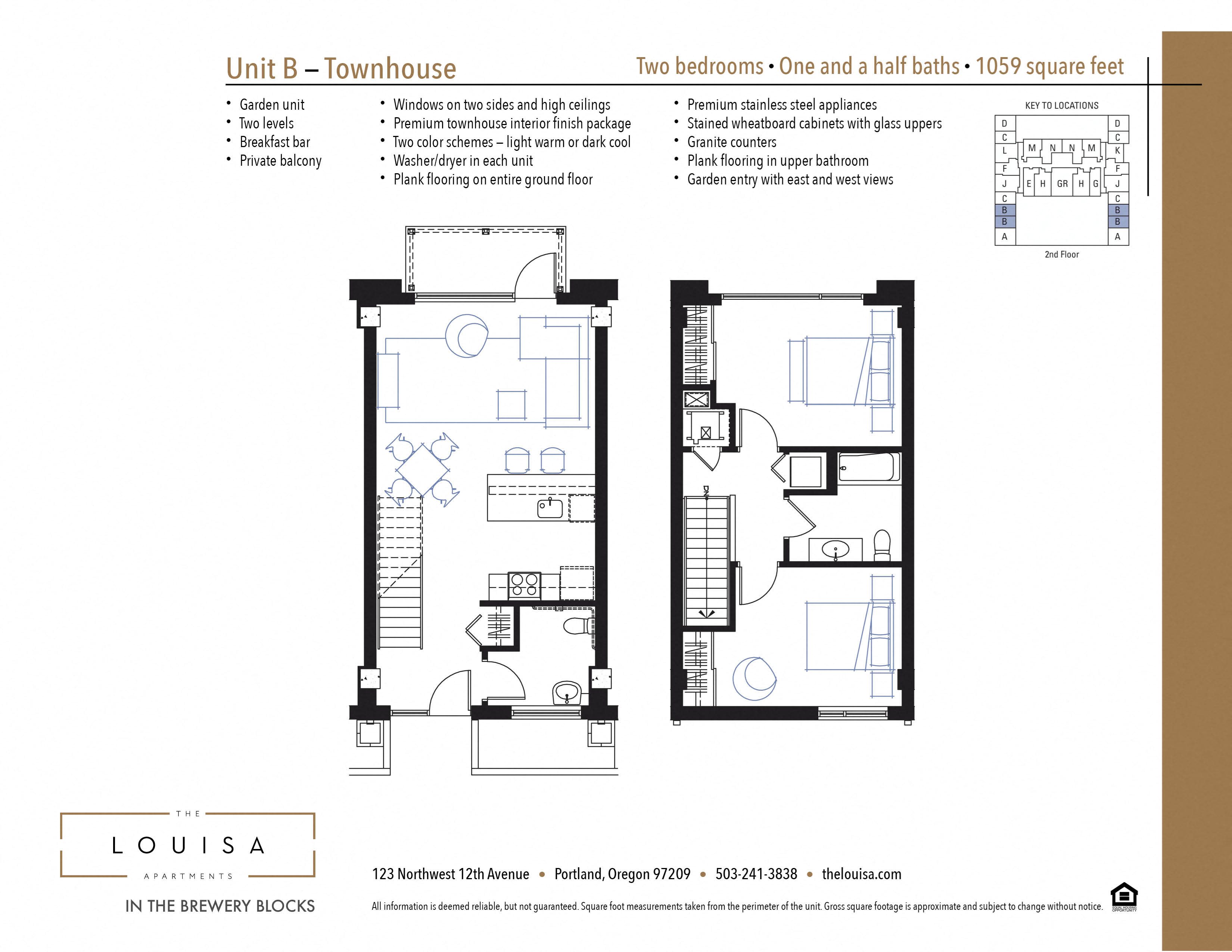 2 Bed 1.5 Bath (B) Floor Plan 2 Bed 1.5 Bath (B) Floor Plan at The Louisa Apartments in Portland, Oregon